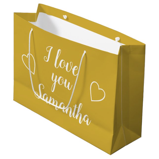 Gold I Love You Personalised Name Large Gift Bag (Front Angled)