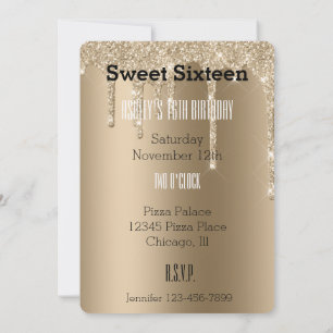 Gold Ice Cream Glitter Drips Sweet Sixteen Birthda Invitation