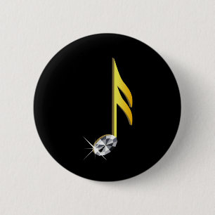 Gold Icon of a Musical Note 1/16 6 Cm Round Badge
