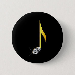 Gold Icon of a Musical Note 1/8 6 Cm Round Badge