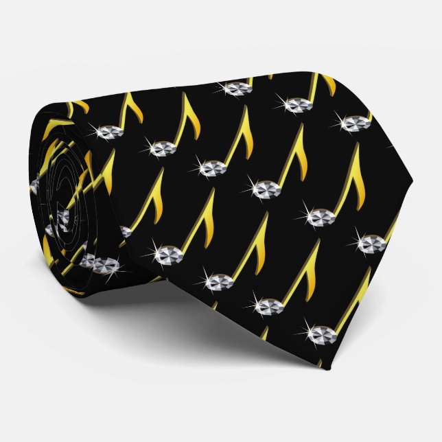 Gold Icon of a Musical Note 1/8 pattern Tie (Rolled)