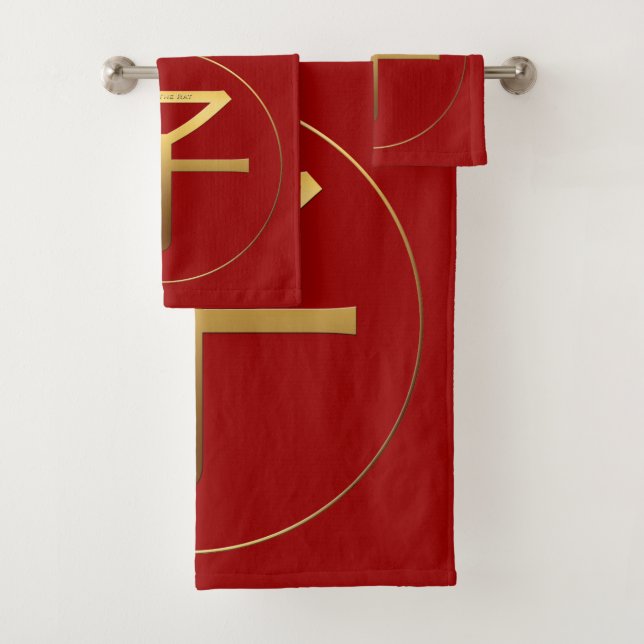 Gold Ideogram Rat Chinese Year Zodiac Birthday BTs Bath Towel Set (Insitu)