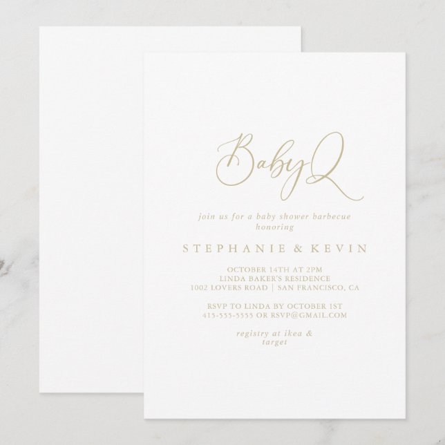 Gold Idyllic BabyQ Baby Shower Barbecue Invitation (Front/Back)