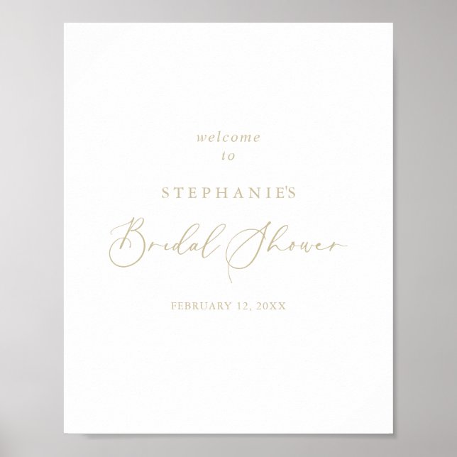 Gold Idyllic Calligraphy Bridal Shower Welcome  Poster (Front)