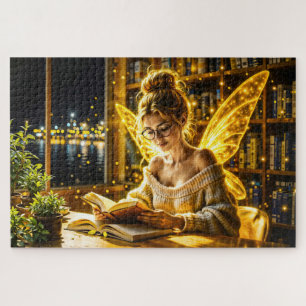 Gold illuminated elegant teen fairy golden art jigsaw puzzle