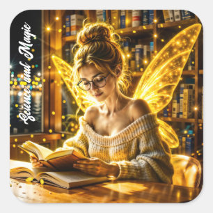 Gold illuminated elegant teen fairy golden art square sticker