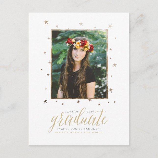 Gold In the Stars Photo Graduation Postcard (Front)