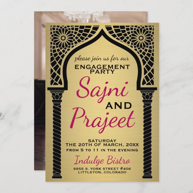 Gold Indian Engagement Party Invitation (Front/Back)
