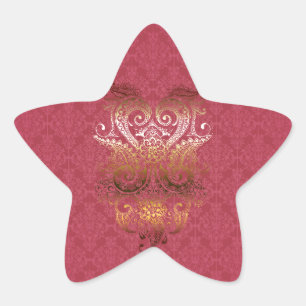 Gold Indian Ornament Damast fuchsia delux pattern Star Sticker