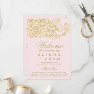 Gold Indian Paisley   Blush Pink Wedding Program