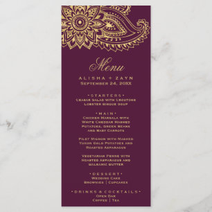 Gold Indian Paisley Dinner Menu Card