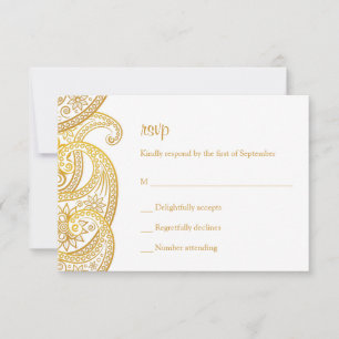 Gold Indian Paisley Hindu Wedding RSVP Card