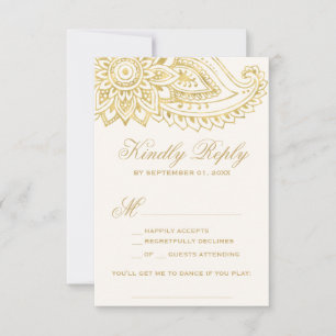 Gold Indian Paisley Song Request RSVP Card