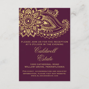 Gold Indian Paisley Wedding Reception Card