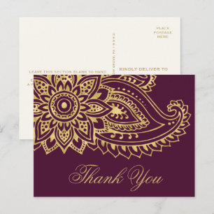 Gold Indian Paisley Wedding Thank You Postcard