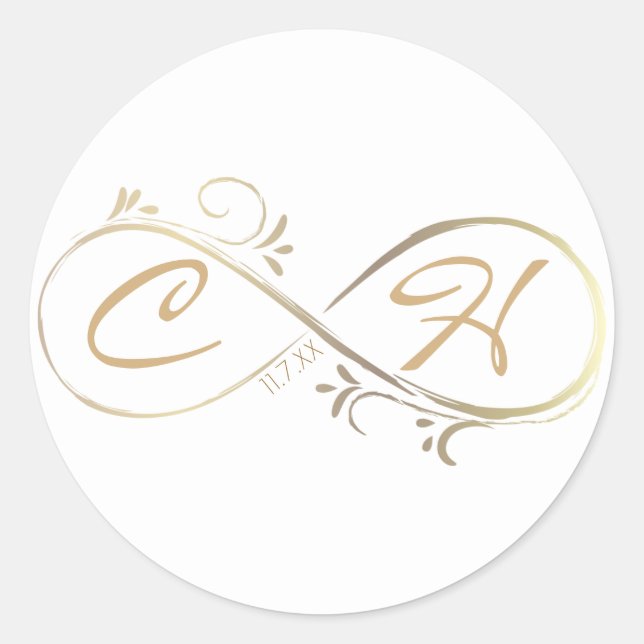 Gold Infinity Glam Modern Minimal Wedding Classic Round Sticker (Front)