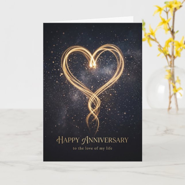 Gold Infinity Heart Dark Galaxy Anniversary Card (Yellow Flower)