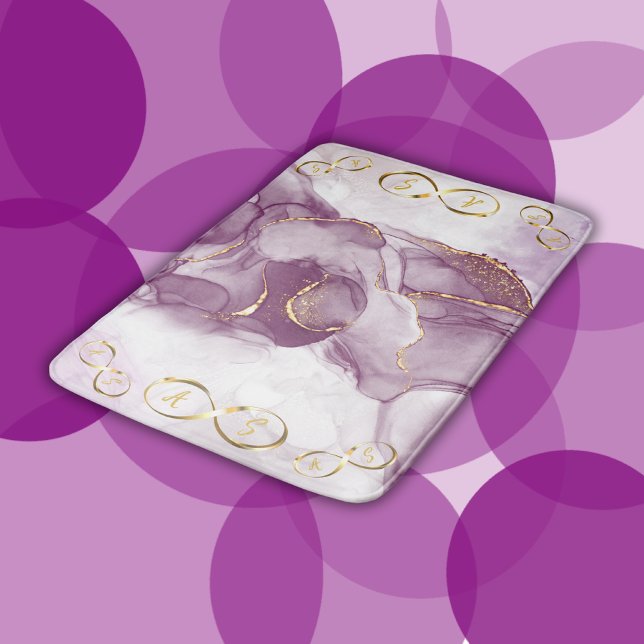 Gold Infinity Initial Monogram on purple and gold  Bath Mat (Creator Uploaded)
