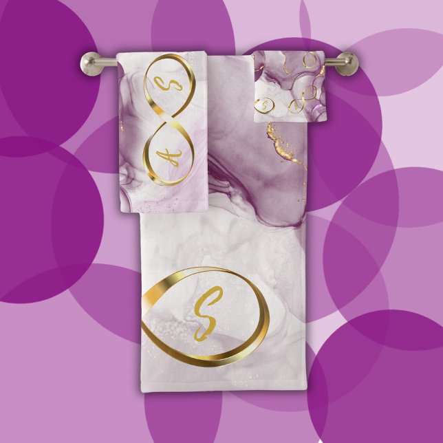 Gold Infinity Initial Monogram on purple and gold  Bath Towel Set (Creator Uploaded)