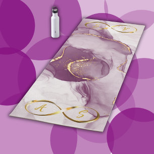 Gold Infinity Initial Monogram on purple and gold  Yoga Mat