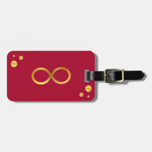 Gold Infinity Symbol & Confetti on Burgundy Luggage Tag
