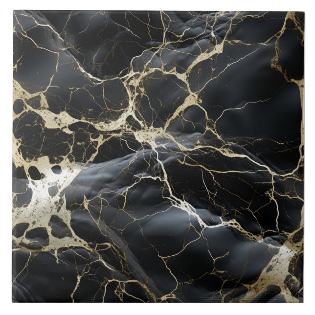 Gold Infused Black Marble Ceramic Tile (Front)