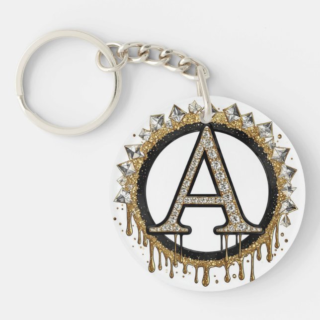 Gold Initial A Wedding Gift Pearl Monogram Key Ring (Front)
