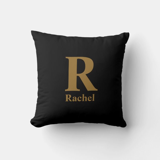 Gold Initial/First/Family Name On Black Cushion (Front)