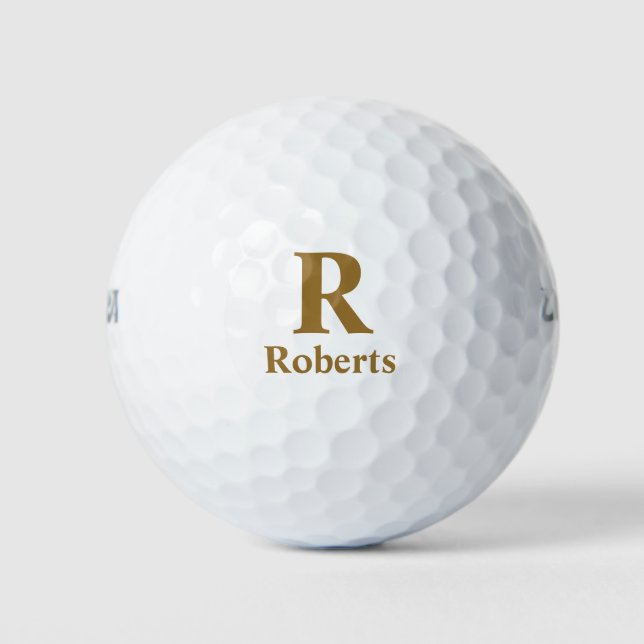 Gold Initial/First/Family Name On Black Golf Balls (Front)