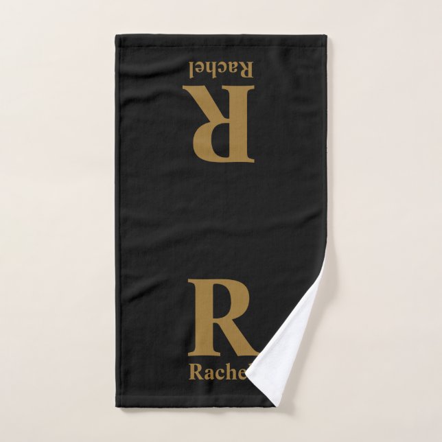 Gold Initial/First/Family Name On Black Hand Towel (Hand Towel)