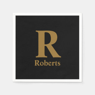 Gold Initial/First/Family Name On Black Napkin