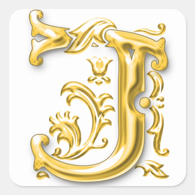 Gold Initial J Capital Letter Sticker (Front)