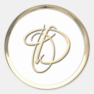 Gold Initial Monogram D Script  Classic Round Sticker