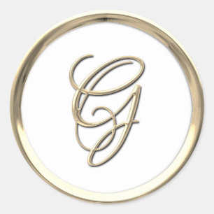 Gold Initial Monogram G Script Any Colour Classic Round Sticker
