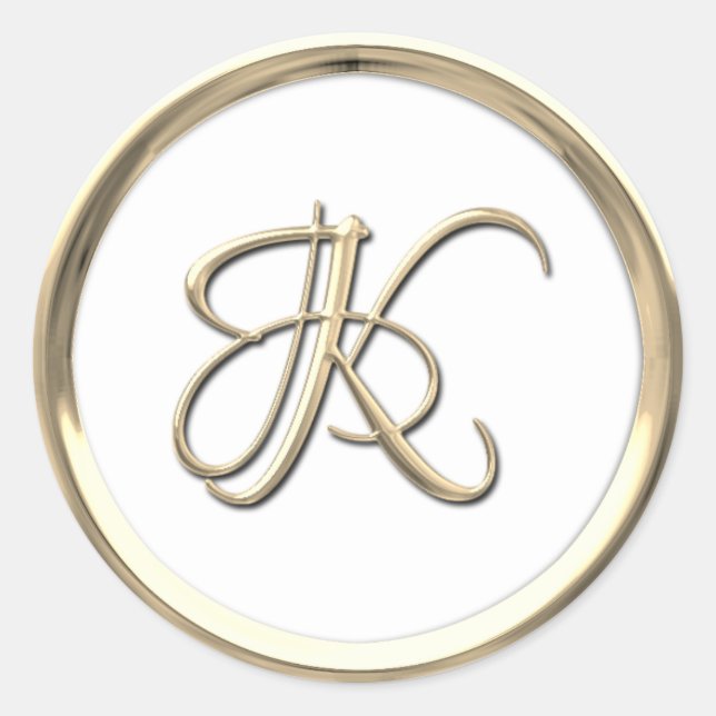 Gold Initial Monogram K Script Any Colour Classic Round Sticker (Front)