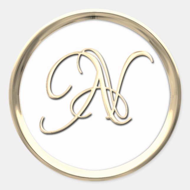 Gold Initial Monogram N Script Any Colour Classic Round Sticker (Front)
