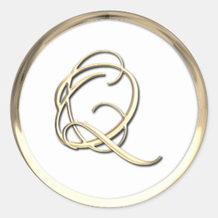 Gold Initial Monogram Q Script Classic Round Sticker