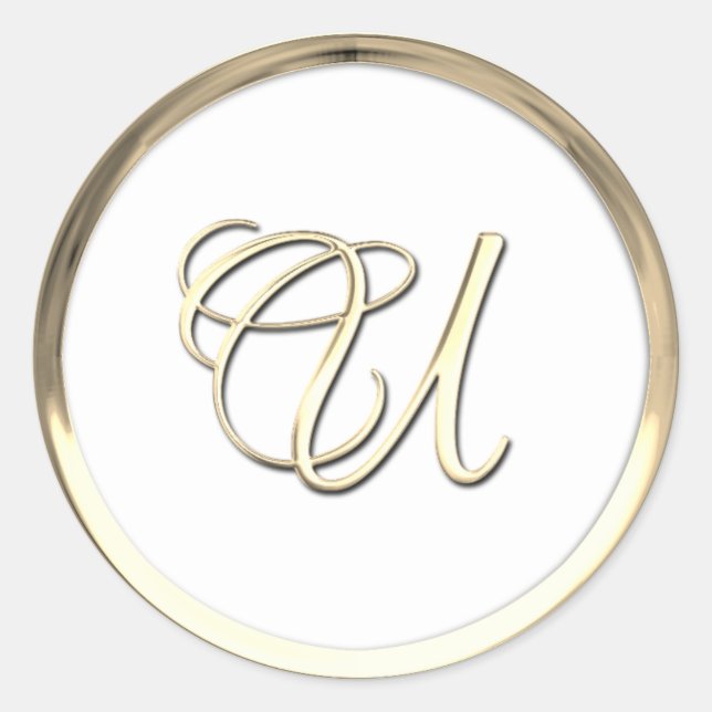 Gold Initial Monogram U Script Any Colour Classic Round Sticker (Front)