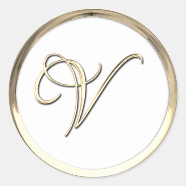 Gold Initial Monogram V Script Any Colour Classic  Round Sticker (Front)