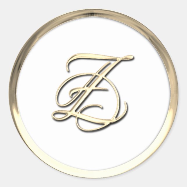 Gold Initial Monogram Z Script Any Colour Classic Round Sticker (Front)