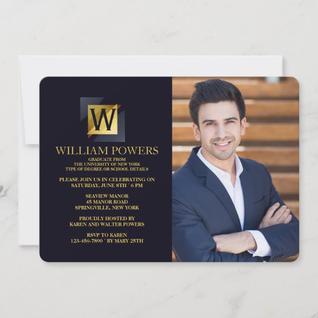 Gold Initial Photo Invitation (Front)