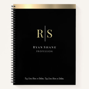 Gold Initials and Stripe, Occupation, Black Notebook