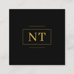 Gold Initials Border Monogram Minimalist Black Square Business Card
