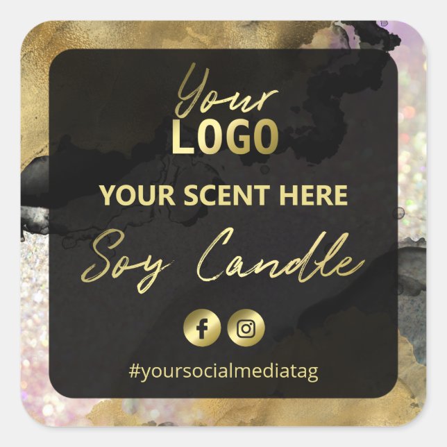 Gold Ink Holographic Glitter Soy Candle Labels (Front)
