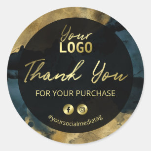 Gold Ink Navy Blue Thank You For Your Purchase Classic Round Sticker
