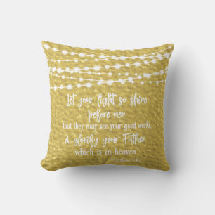 Gold Inspiration: Let Your Light Shine Bible Verse Cushion