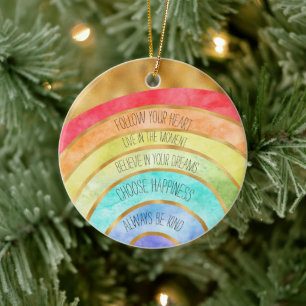 Gold Inspirational Quotes Rainbow personalised Ceramic Ornament