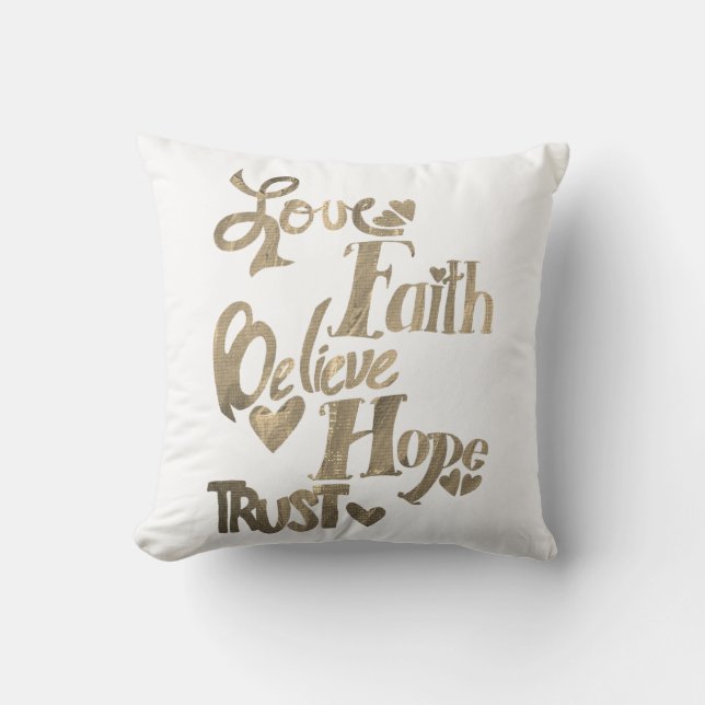 Gold Inspirational Word Collage Pillow (Front)