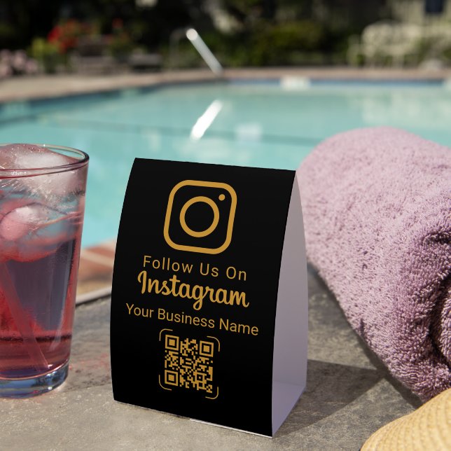 Gold Instagram Logo Black Business Name QR Code (Insitu(On Table))