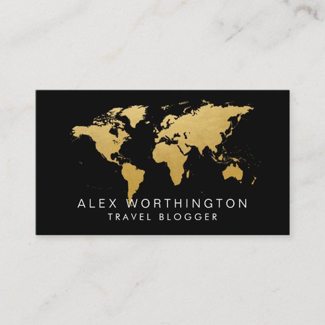 Gold International Travel World Map Business Card (Front)
